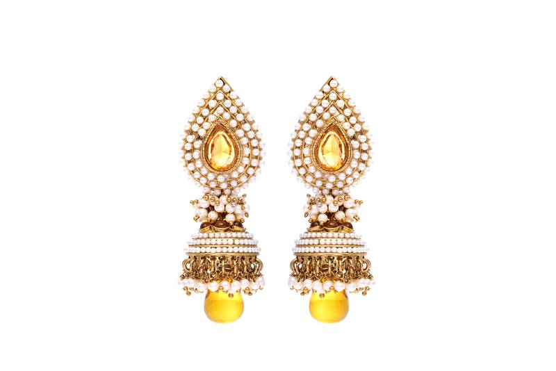 Aashiqui Yellow Brass Fashion Fancy Pearl Jhumki Earrings for Girls Women
