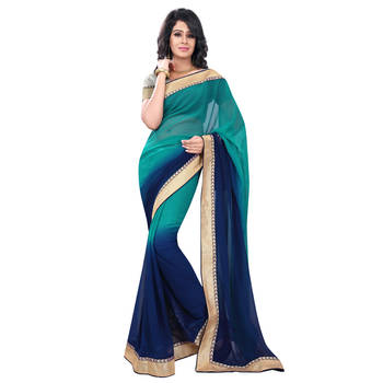 Green Embroidered Chiffon Saree With Blouse 1