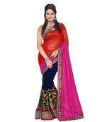 Orange Embroidered Chiffon Saree With Blouse