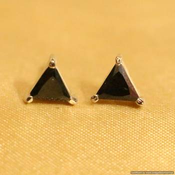 Black Onyx Silver Plated Triangle Shaped Studs 1