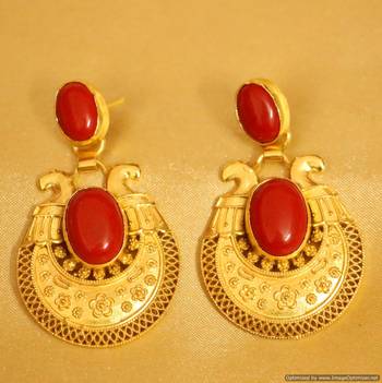 Coral Gold Plated Filigree Pattern Earrrings 1