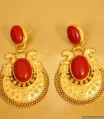 Coral Gold Plated Filigree Pattern Earrrings