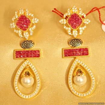 Ruby Golk Plated Diamond Look Danglers 1