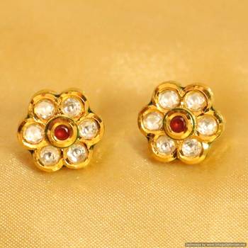 Kundan Meenakari Ruby Flower Shaped Studs 1