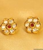Kundan Meenakari Ruby Flower Shaped Studs