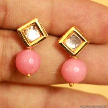 Pink Onyx Kundan Meenakari Studs 1