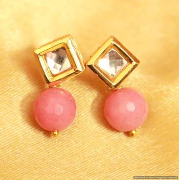 Pink Onyx Kundan Meenakari Studs 2