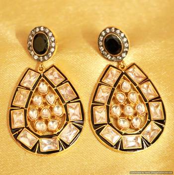 Uncut Kundan Meenakari Black Danglers 1