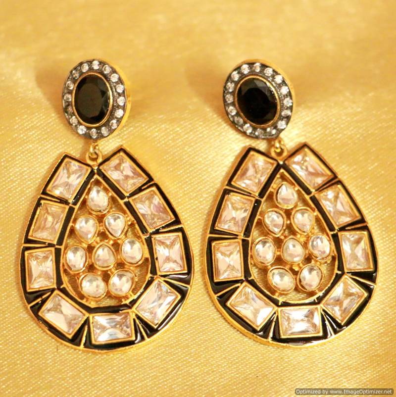 Uncut Kundan Meenakari Black Danglers