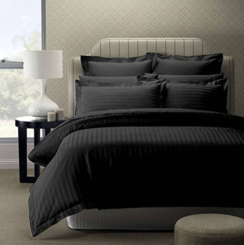 KING SIZE BLACK COTTON RICH DOUBLE BED SHEET WITH 2 PILLOW COVERS