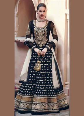Black Embroidered Georgette Semi-Stitched Churidar Anarkali Suit 1