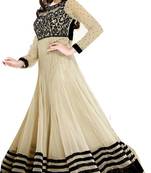 cream embrodered gergotte semistitched anarkali salwar kameez