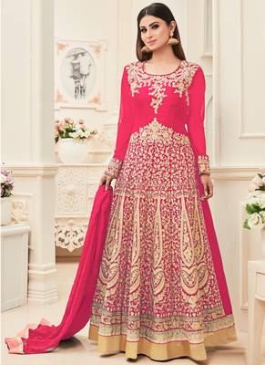 Rani Pink Multi Resham Work Banarasi Silk Salwar With Dupatta 1