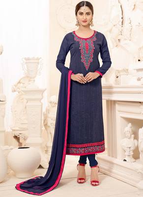 Navy Blue Multi Resham Work Georgette Salwar With Dupatta 1