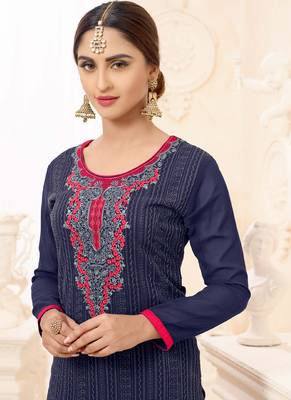 Navy Blue Multi Resham Work Georgette Salwar With Dupatta 2