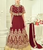 Maroon multi resham work georgette cape style Anarkali Suit