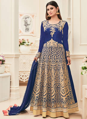 Royal Blue Multi Resham Work Banarasi Silk Salwar With Dupatta 1