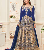 Royal Blue Multi Resham Work Banarasi Silk Salwar With Dupatta