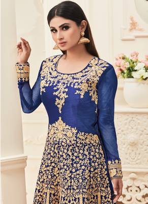 Royal Blue Multi Resham Work Banarasi Silk Salwar With Dupatta 2