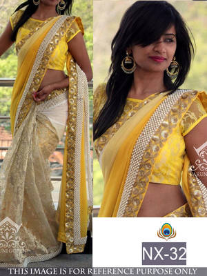 Yellow embroidered georgette saree with blouse 1