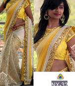 Yellow embroidered georgette saree with blouse