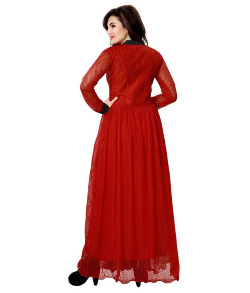 red plain georgette semi stitched party wear gown