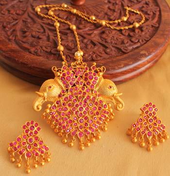 Unique Matte Finish Ruby Elephant Necklace Set 1