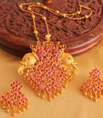 Unique Matte Finish Ruby Elephant Necklace Set