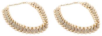 Gold Tone  Cz Pearl Anklets Payal Pair Xl 1