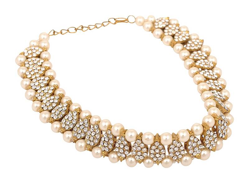 Gold Tone  Cz Pearl Anklets Payal Pair Xl