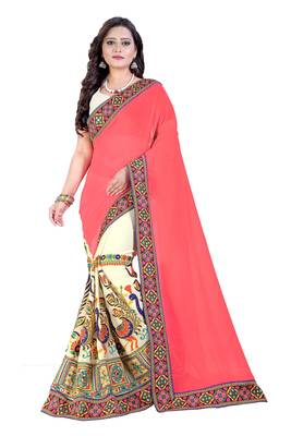pink embroidered georgette saree With Blouse 2