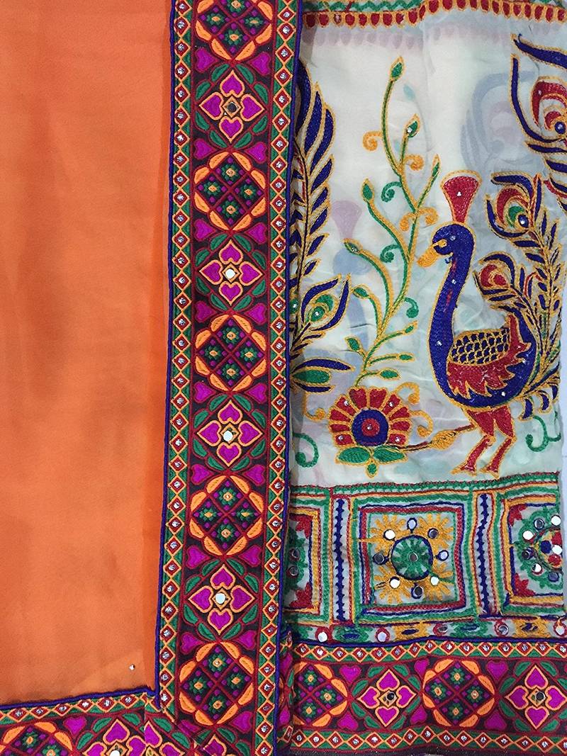 Orange Embroidered Georgette Saree With Blouse