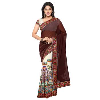 Brown Embroidered Georgette Saree With Blouse 2