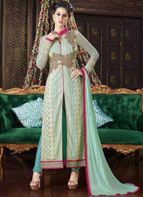Light green multi resham work georgette salwar with dupatta 1