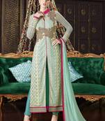 Light green multi resham work georgette salwar with dupatta