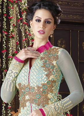 Light green multi resham work georgette salwar with dupatta 3