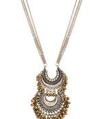Silver Double Chaand With Golden Ghungroos Long Necklace