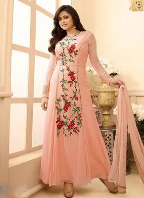 Peach embroidered georgette Anarkali Suit 1