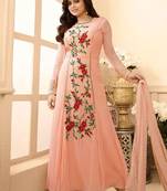 Peach embroidered georgette Anarkali Suit