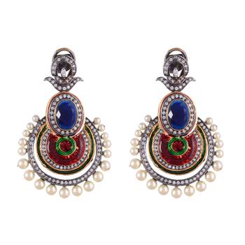 Blue Red Sapphire Pearl Designer Fashionable Chand Bali 1