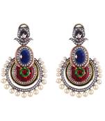 Blue Red Sapphire Pearl Designer Fashionable Chand Bali