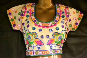 White Designer Hand Embroidered Raw Silk readymade-blouse 1
