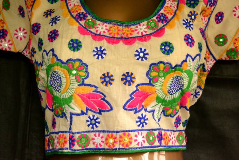 White Designer Hand Embroidered Raw Silk readymade-blouse