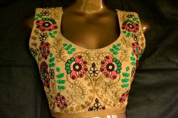 Beige Designer Hand Embroidered Raw Silk readymade-blouse 1