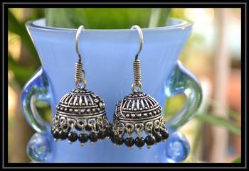 Oxidized Designer Silver Jhumka 1