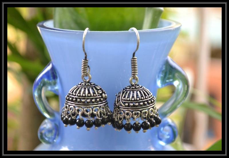 Oxidized Designer Silver Jhumka