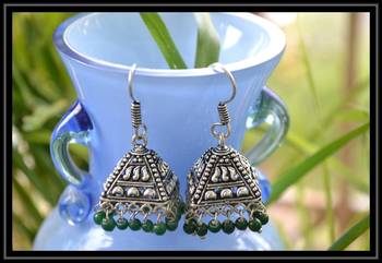 Oxidized Designer Silver Jhumka 1