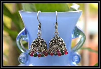 Oxidized Designer Silver Jhumka 1