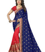 Navy blue embroidered cotton saree with blouse