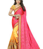 Pink embroidered crepe saree with blouse